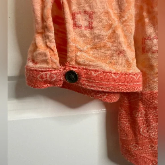Lucky Brand Orange Boho Print Split Neck Long Sleeve Top Medium - Picture 4 of 5